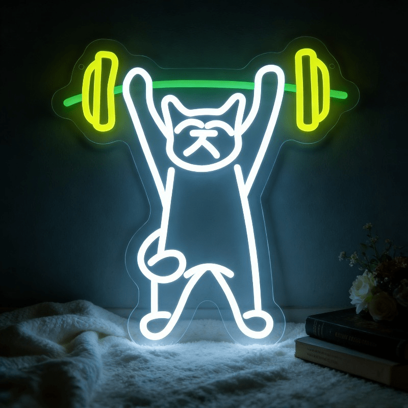 Kedi ağırlık kaldırıyor neon t - Home Gym Neon Sign incelemesi ve fiyatı